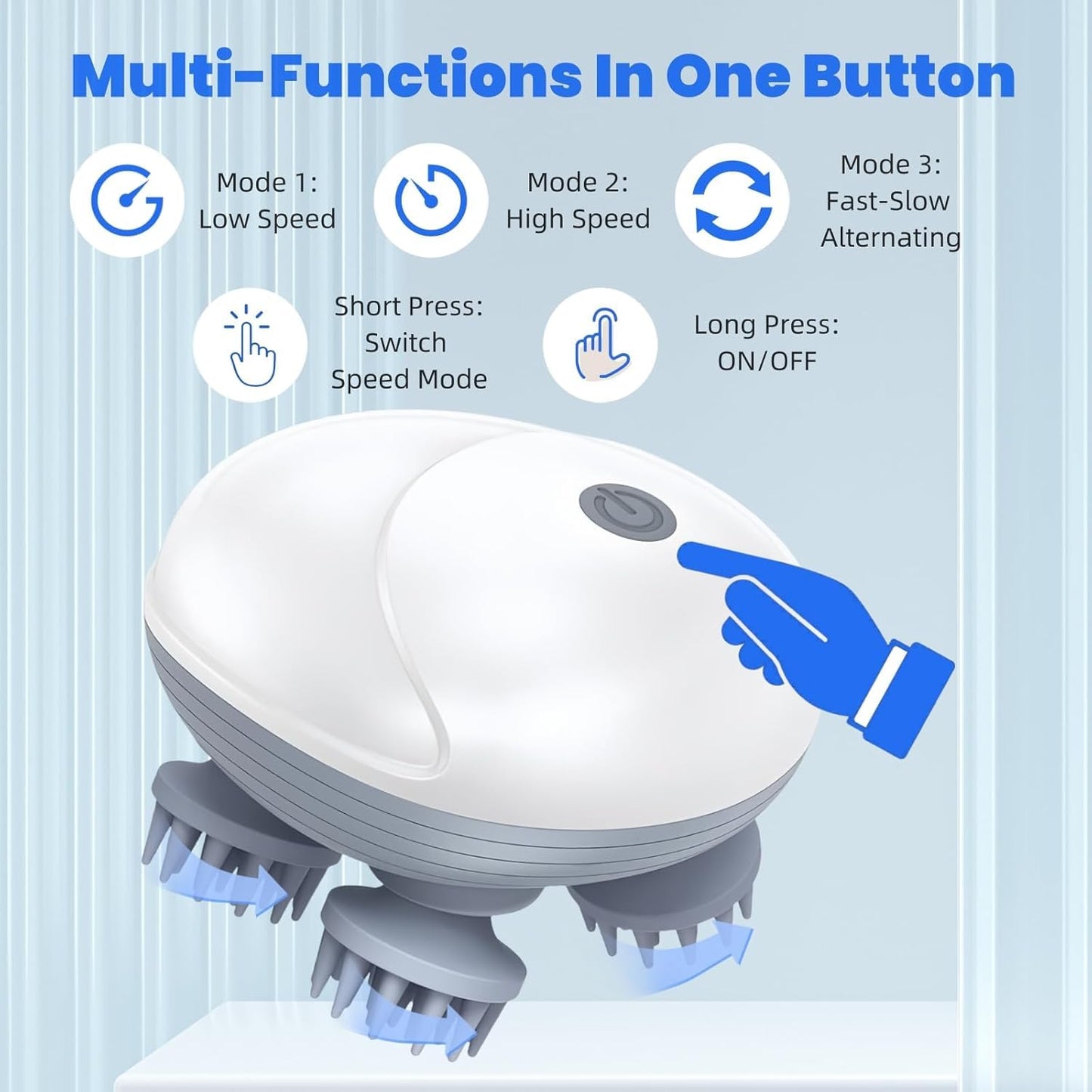 Electric Scalp Massager for Men Women, Handheld Cat Dog Pet Head Massager with 4 Massage Heads, 3 Speeds, Waterproof Massager for Soothing, Stress Relaxation (Scalp Massager), White